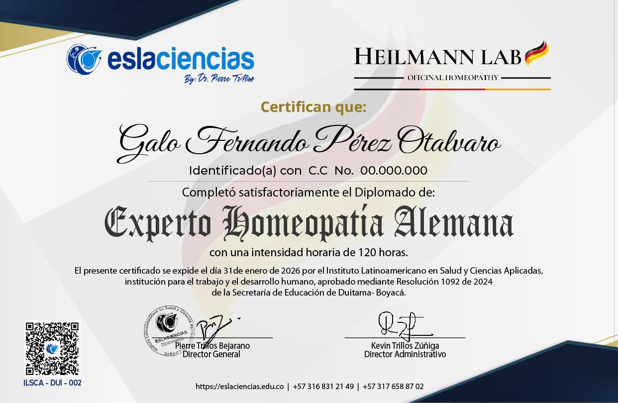 Certificado Experto en Homeopatía Heilmann