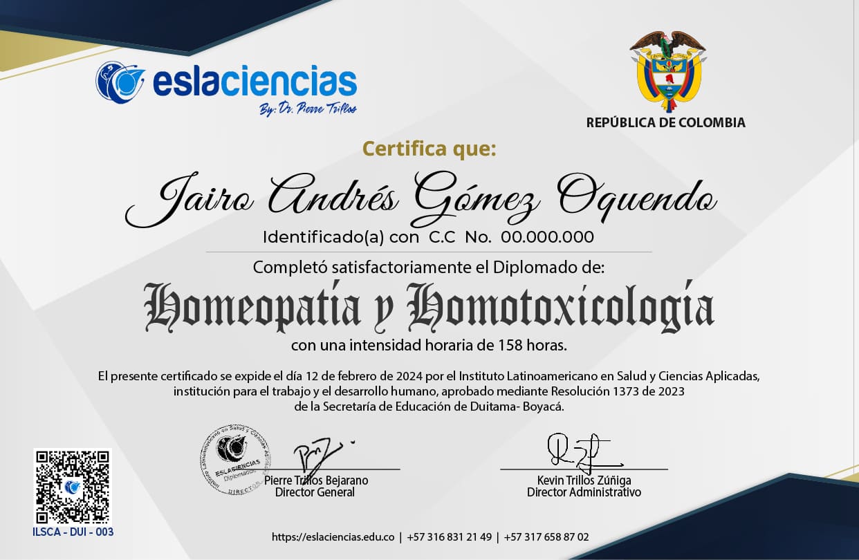 Certificado Homeopatía y Homotoxicología